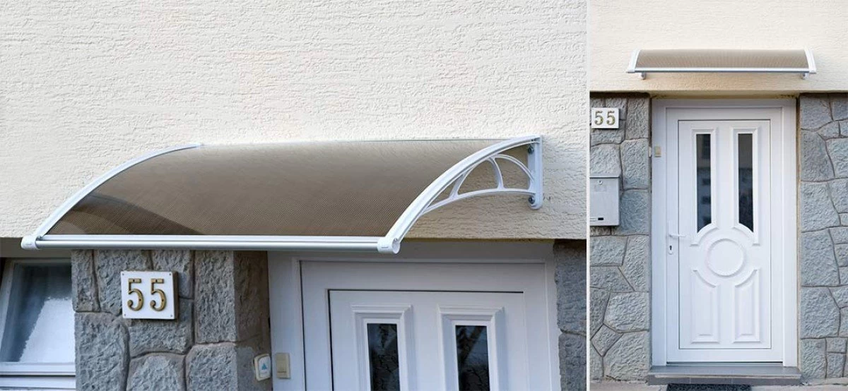 Jeftino povoljno BASTENSKA OPREMA - Nadstrešnica Za Vrata 82x120cm Bela Baza Ploča Bronza 6mm