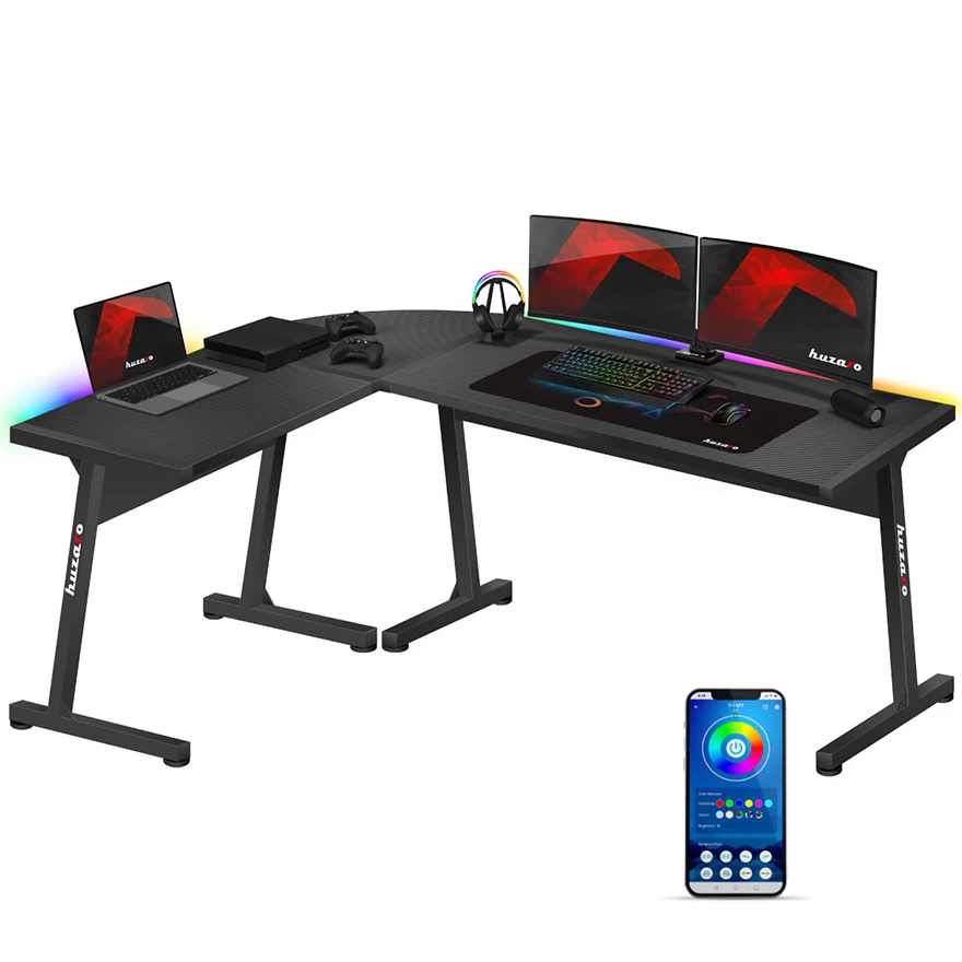 Jeftino povoljno TRGOVACKA ROBA - Huzaro Hero 6.0 Crni RGB Ugaoni Gaming sto