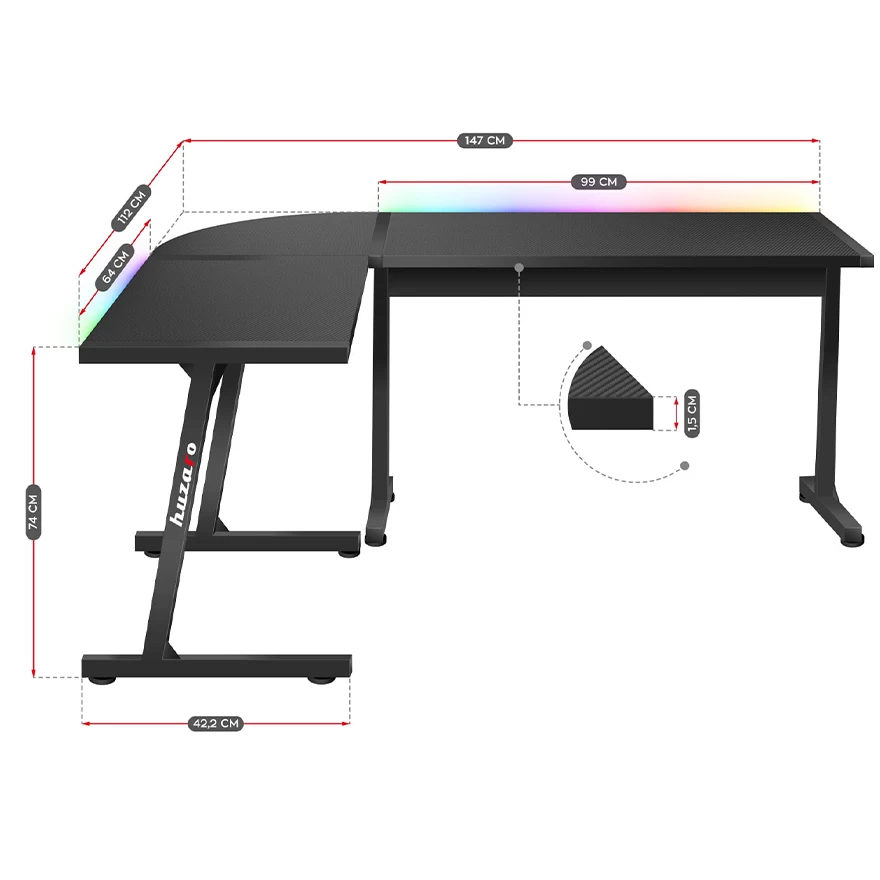 Huzaro Hero 6.0 Crni RGB Ugaoni Gaming sto