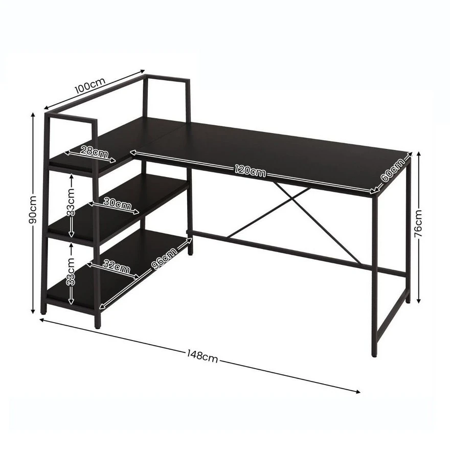 Jeftino povoljno TRGOVACKA ROBA - Kancelarijski Ugaoni Sto Crni sa 3 police