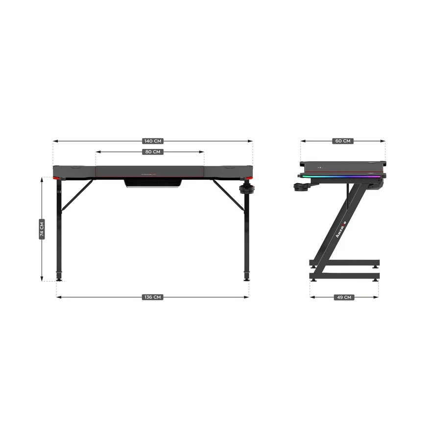 Huzaro Hero 3.3 Crni RGB Gaming sto 140x60cm foto 3