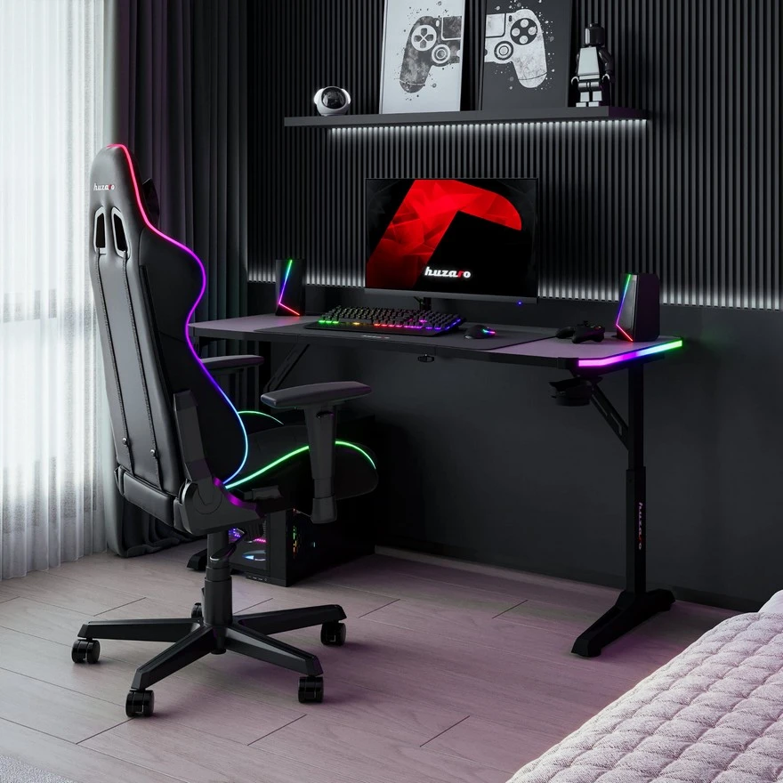Jeftino povoljno TRGOVACKA ROBA - Huzaro Hero 3.6 Crni RGB Podesivi Gaming sto 140x60cm