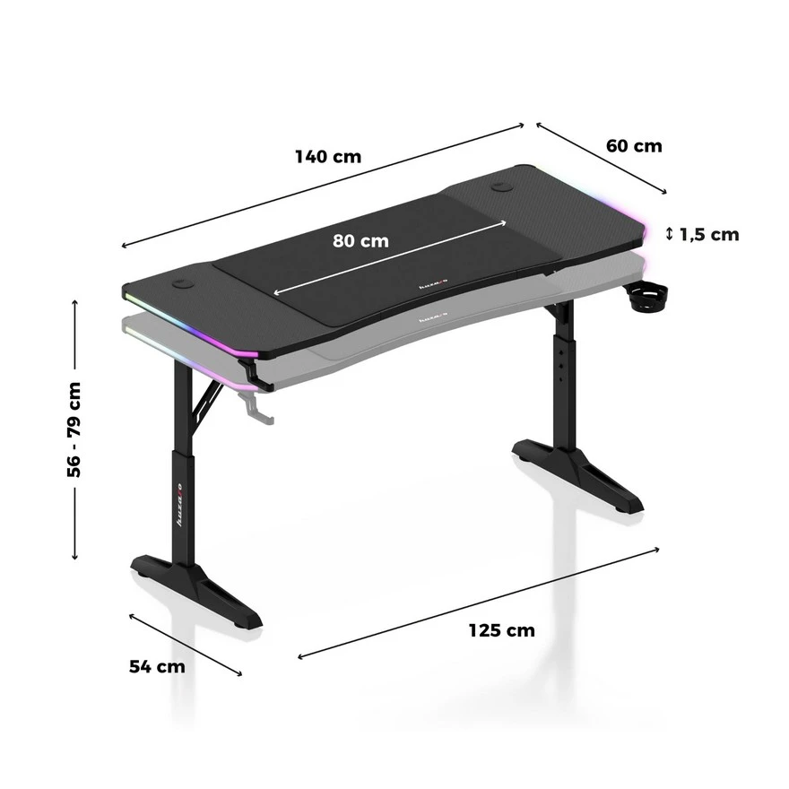 Huzaro Hero 3.6 Crni RGB Podesivi Gaming sto 140x60cm foto 3