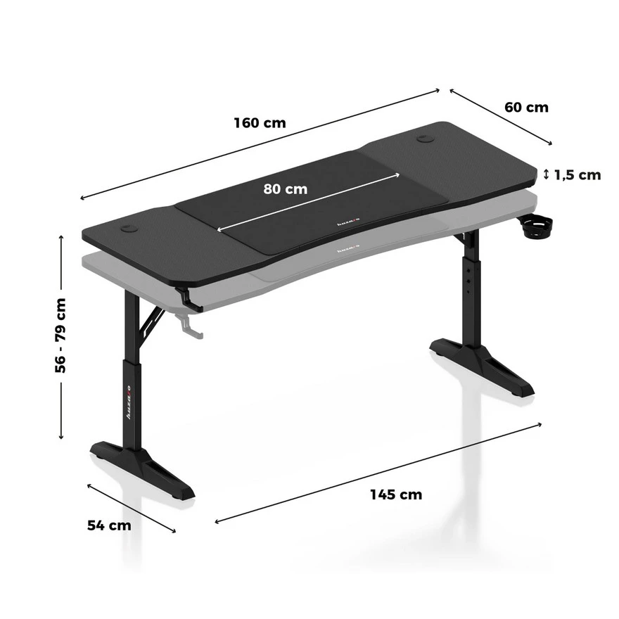 Huzaro Hero 4.6 Crni Podesivi Gaming sto 160x60cm foto 4