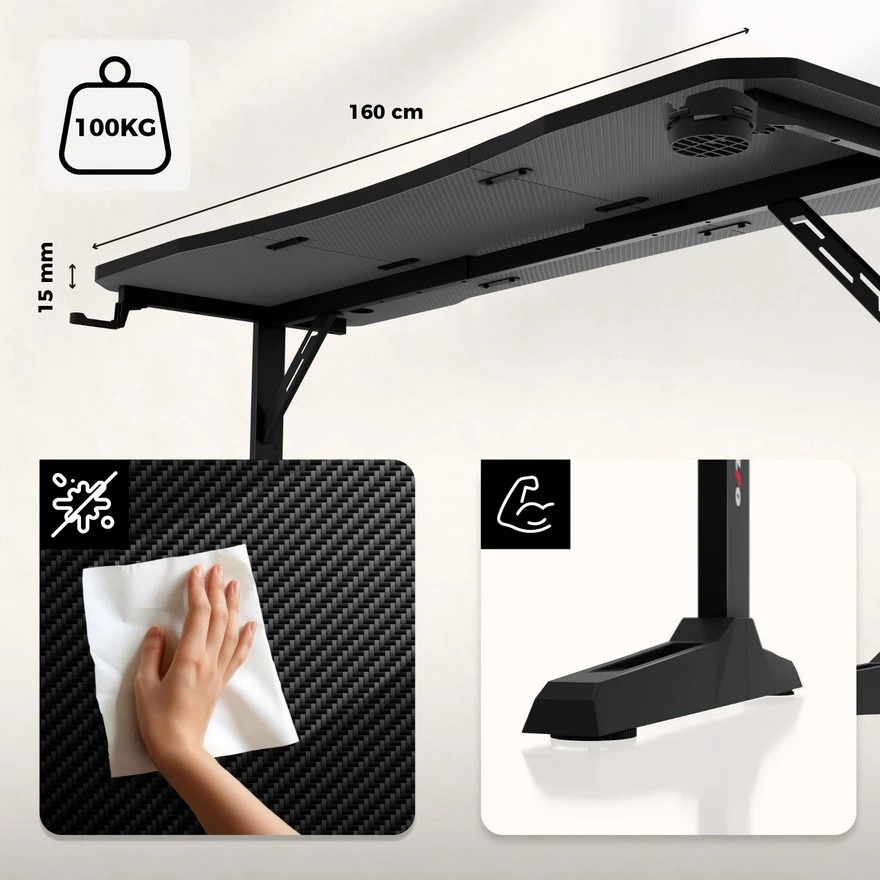 Huzaro Hero 4.6 Crni Podesivi Gaming sto 160x60cm foto 5