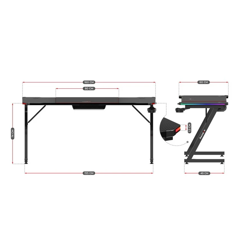 Huzaro Hero 4.8 Crni RGB Gaming sto 160x60cm foto 3
