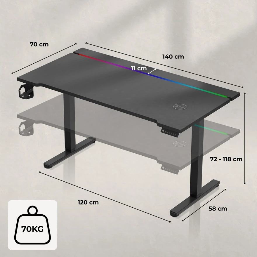 Jeftino povoljno TRGOVACKA ROBA - Huzaro Hero 8.7 Crni RGB Električni podesivi sto 140x70cm