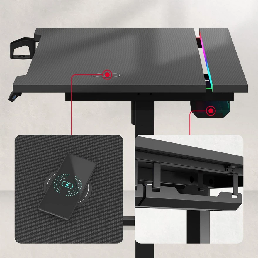 Huzaro Hero 8.7 Crni RGB Električni podesivi sto 140x70cm foto 5