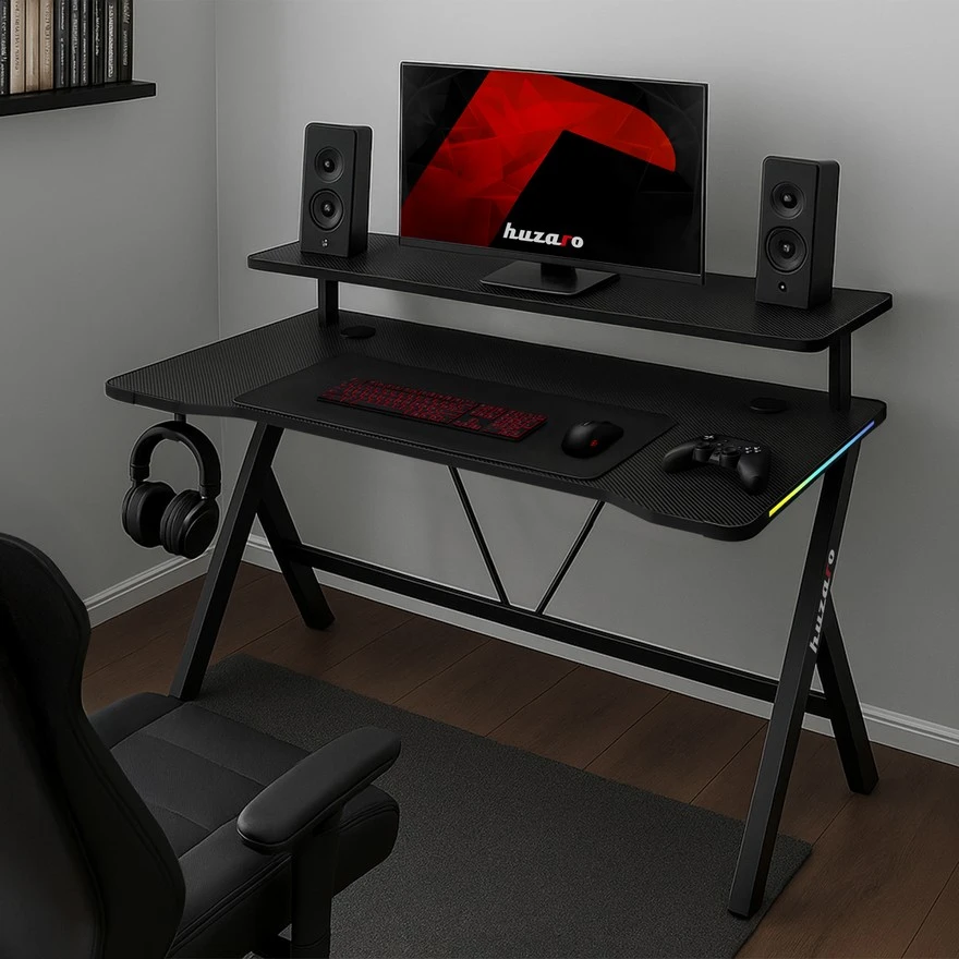 Jeftino povoljno Gaming Oprema - Huzaro Hero 1.9 Crni RGB Gaming sto 120x60cm
