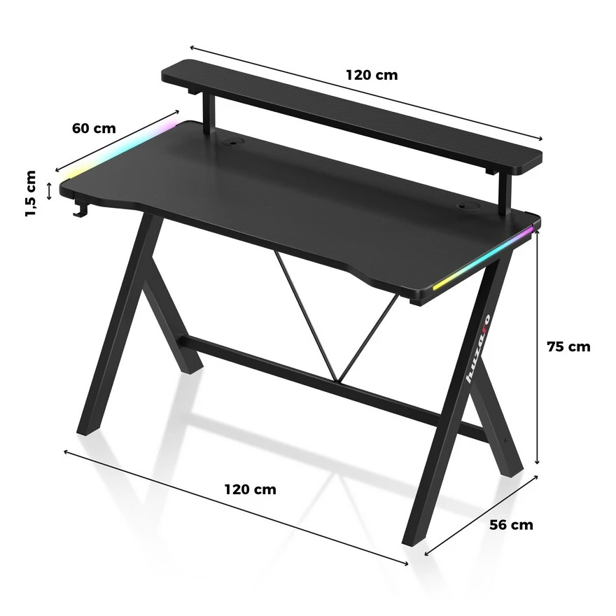 Huzaro Hero 1.9 Crni RGB Gaming sto 120x60cm foto 3