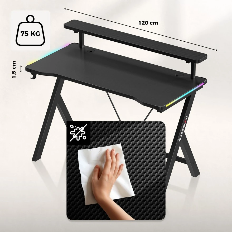 Huzaro Hero 1.9 Crni RGB Gaming sto 120x60cm foto 4
