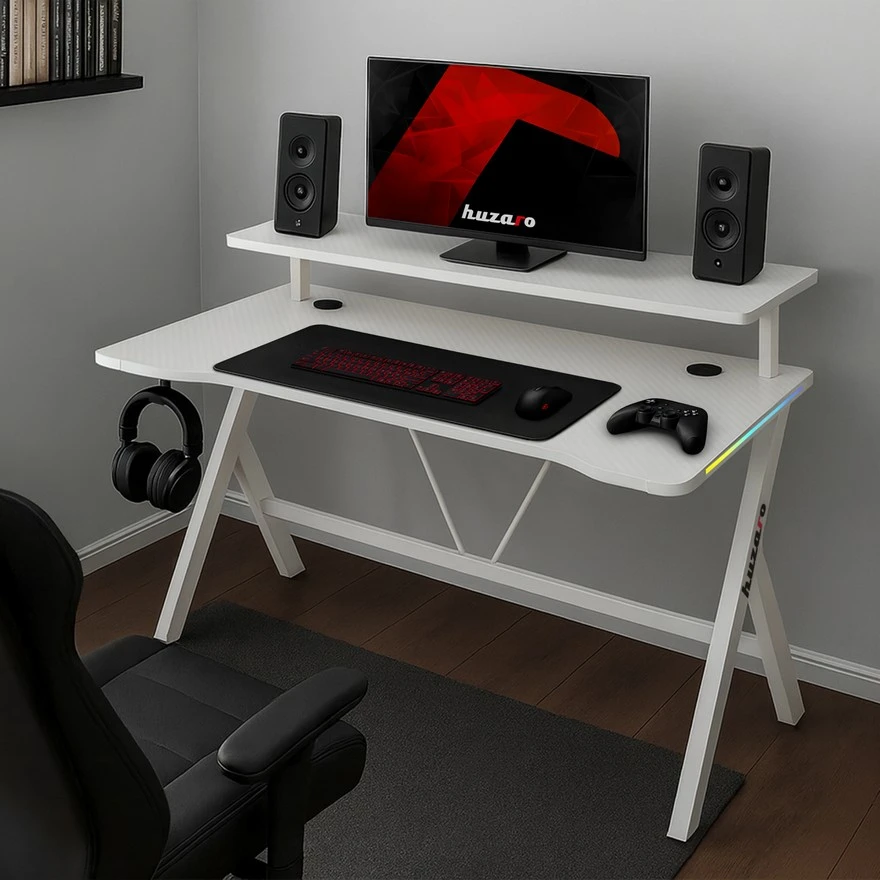 Jeftino povoljno Gaming Oprema - Huzaro Hero 1.9 Beli RGB Gaming sto 120x60cm