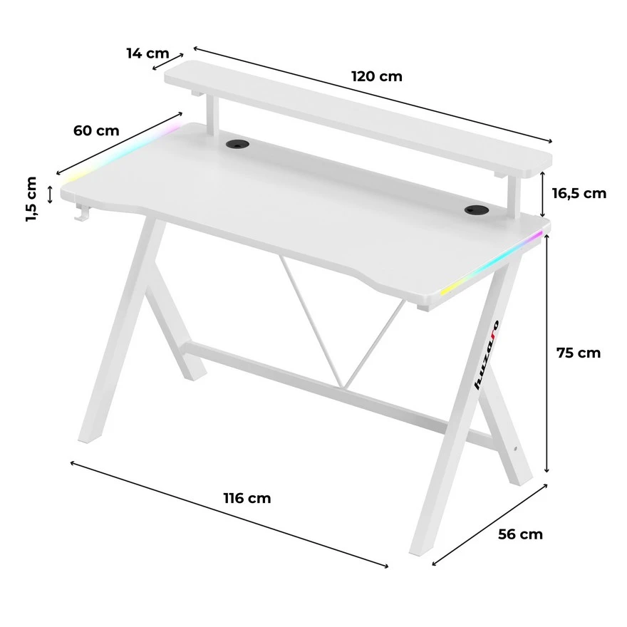 Huzaro Hero 1.9 Beli RGB Gaming sto 120x60cm foto 3