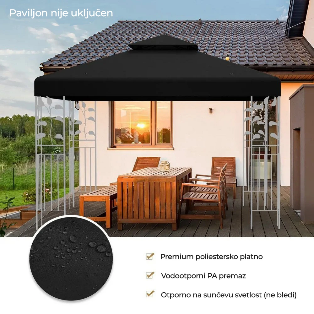 Jeftino povoljno Paviljoni - Venturo Gazebo zamensko platno 3x3m Crna