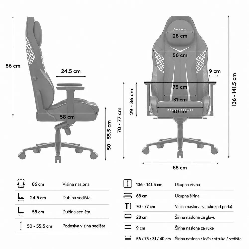Huzaro Force 8.3 Carbon Crna Gaming stolica foto 3