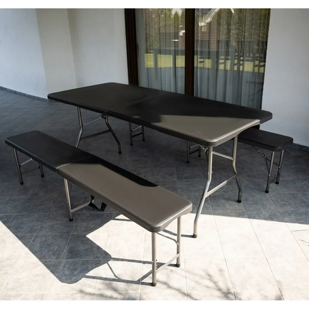 Jeftino povoljno BASTENSKA OPREMA - Gardlov Sklopivi Plastični Sto sa Klupama Crni 180cm