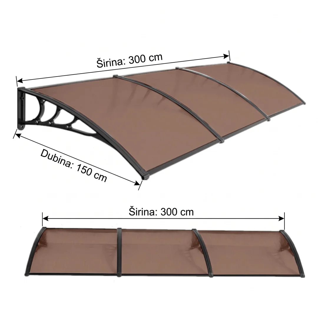 Nadstrešnica Aluminijumska 300x150cm Crna Bronza 5mm - SuperGarden