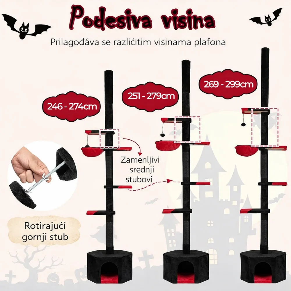 Maca Halloween penjalica i grebalica za Mačke do plafona 300cm Crna — Oštećen primerak