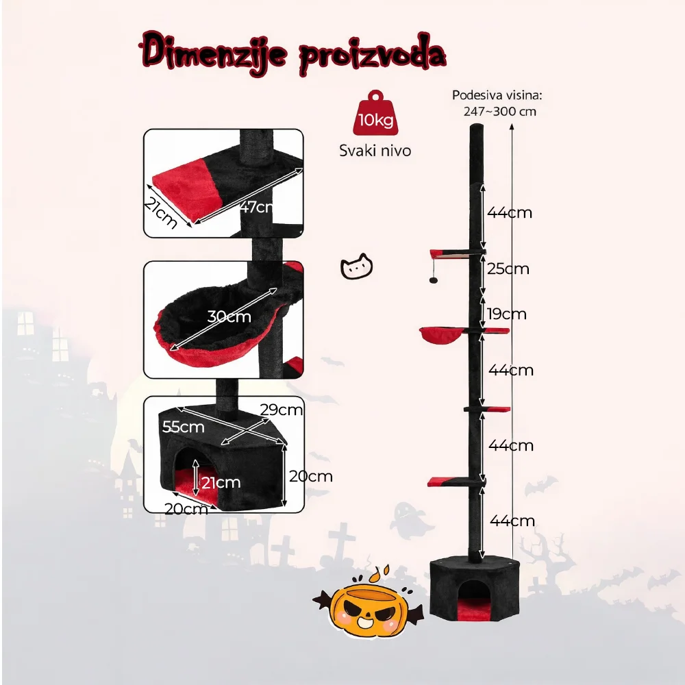 Maca Halloween penjalica i grebalica za Mačke do plafona 300cm Crna — Oštećen primerak
